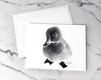 Illustrated Duckling Notecard, Blank, Original Duckling Drawing Notecards, Blank Greeting Cards, Animal Cards