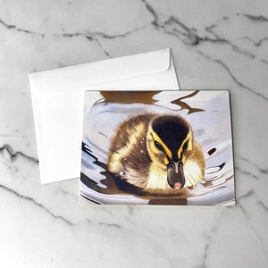 Notecard ilustrado do patinho, em branco, cartões de desenho do patinho, notecards da vida selvagem