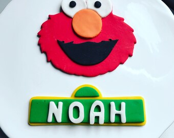 Elmo Cake Topper, Elmo face and custom Sesame Street sign