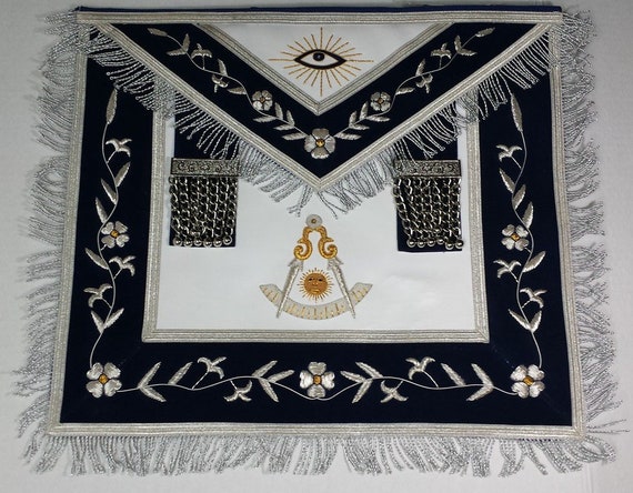 Gold Embroidery Masonic MASTER MASON Silver//Gold Handmade embroidery Apron Blue