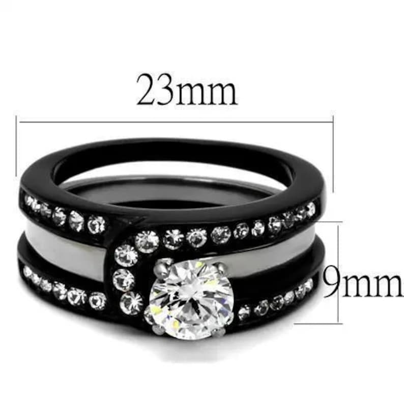 TK2303 Twotone IP Black ion Plating Stainless Steel Ring With AAA Grade CZ in Clear Etsy