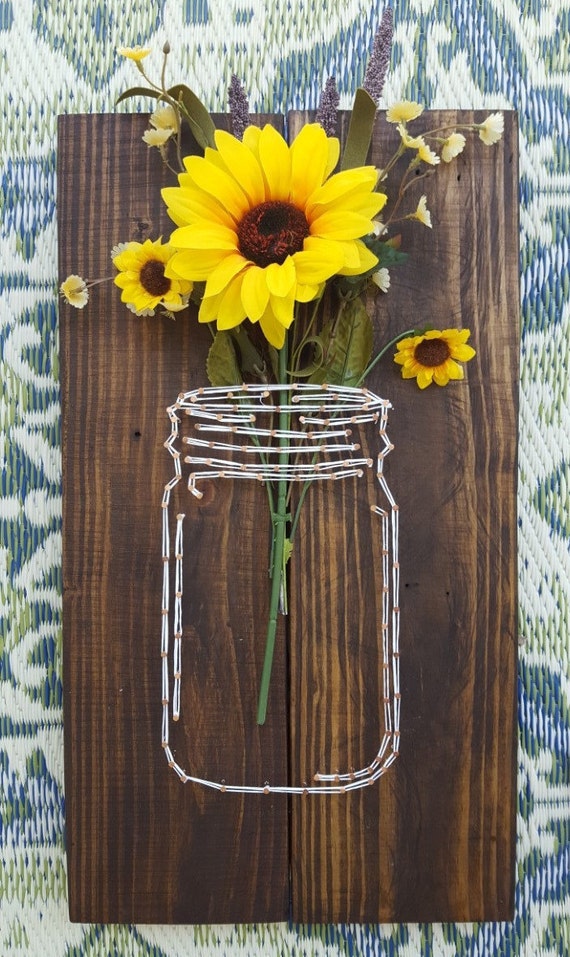 Items similar to Mason Jar String Art with interchangeable flowers