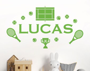 WD101154 | Personalised Name Boys Girls Wall Art Sticker - Tennis, Wimbledon, Racket, Tennis Court, Balls