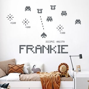 WD101175 | Personalised Name Boys Girls Wall Art Sticker - Space Invaders Vintage Old Computer Games
