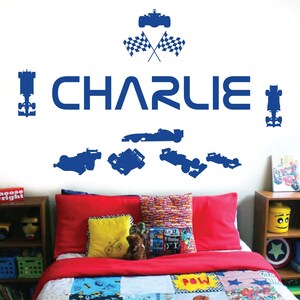 WD101054 | Personalised Name Children Wall Art Sticker - Racing Driver Formula 1 Cars Sport