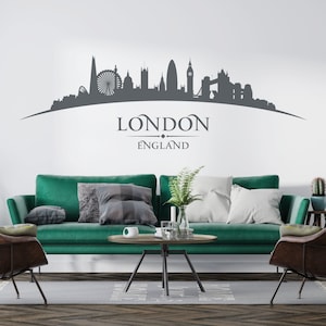 WD101126 | London City England Skyline - London Eye, Tower Bridge, Big Ben, Westminster - Bedroom Living Room Wall Art Sticker