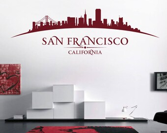 WD101129 | San Francisco California USA City Skyline - Golden Gate Bridge - Bedroom Living Room Wall Art Sticker