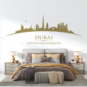 WD101136 | Dubai United Arab Emirates City Skyline - Burj Khalifa, Burj Al Arab, Deira Clock Tower - Bedroom Living Room Wall Art Sticker