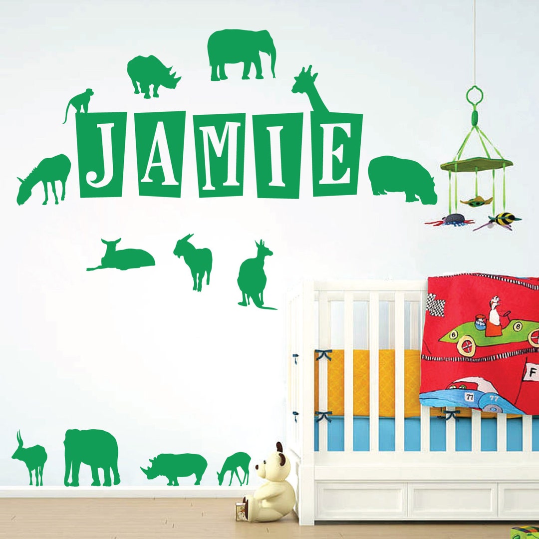 WD101024 Personalised Name Wall Art Sticker Zoo Animals Etsy