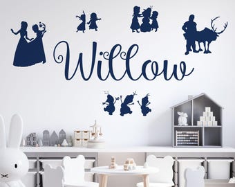 WD101074 | Personalised Name Girls Wall Art Sticker - Disney Frozen Inspired, Elsa, Anna Olaf, Kristoff