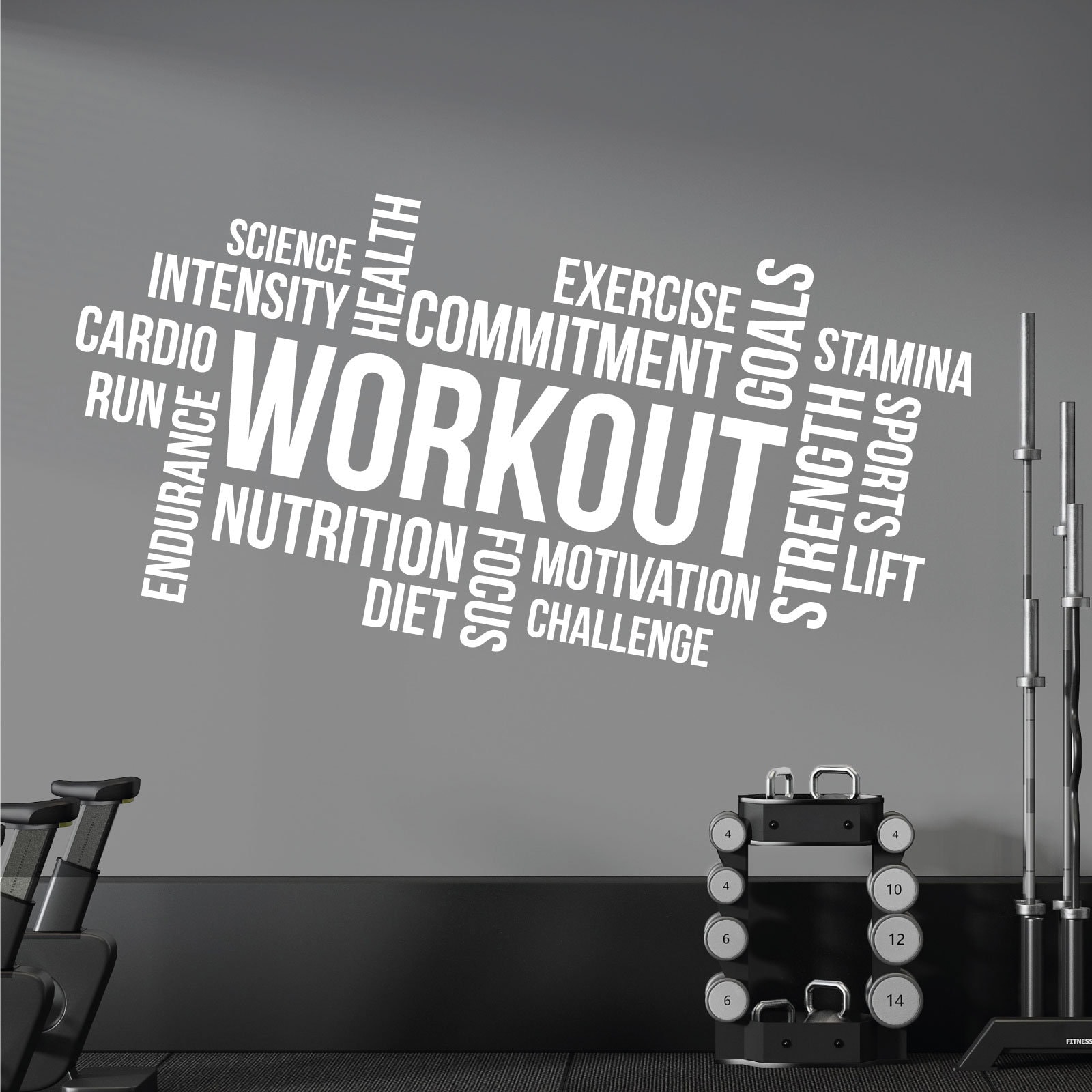 WD101269 | Gym Wall Art Sticker - Workout, Nutrition, Diet, Intensity,  Endurance, Commitment, Goals... - Motivational Quote Text Cloud - Etsy, image size:1600x1600