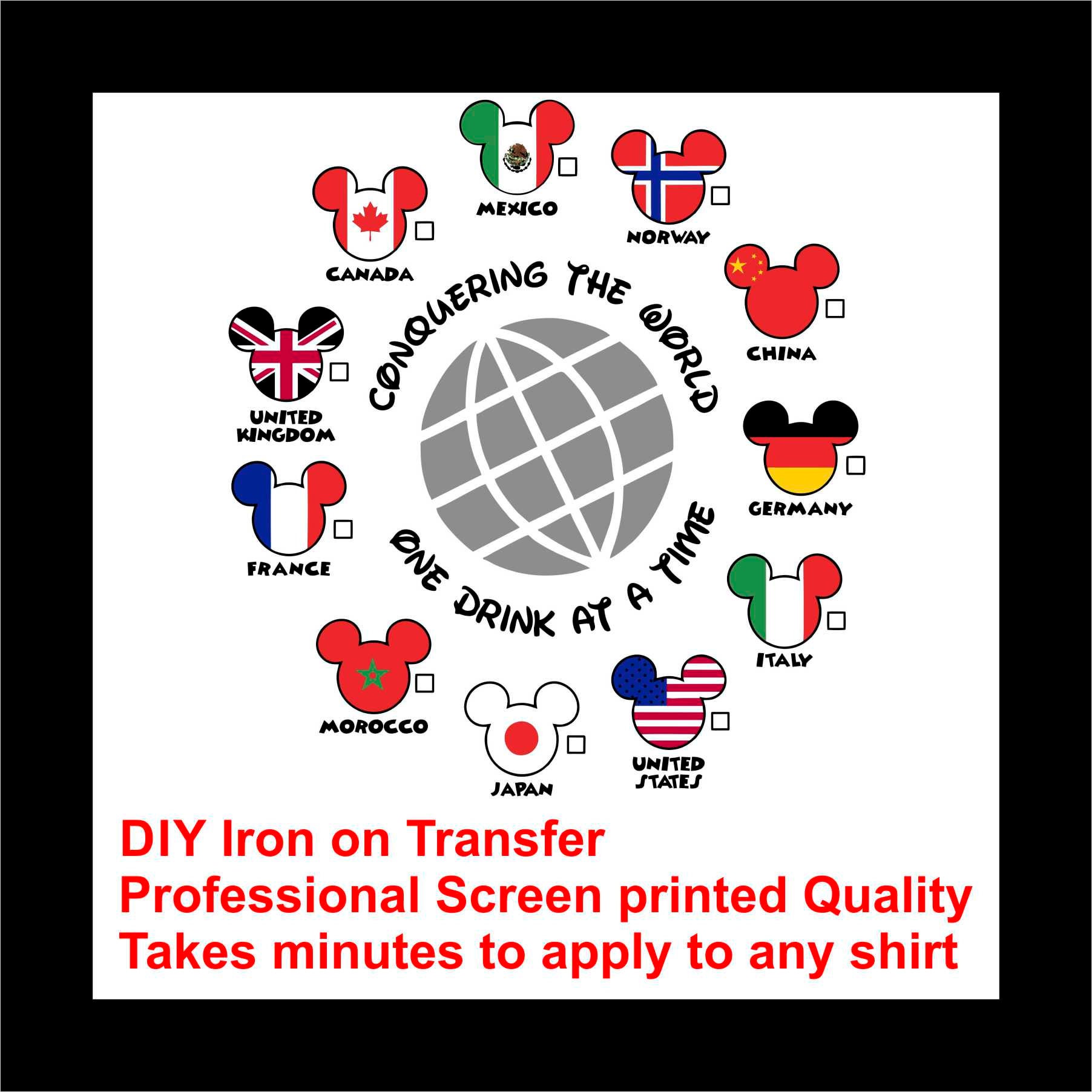 mickey iron on decal countries epcot world traveler eat and drink around the world minnie shirt design disney layered vinyl iron on