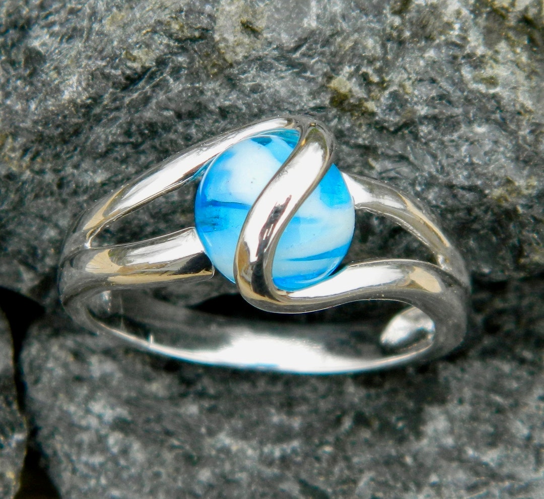 Beautiful Marble Rings Glows in the Dark - Interchangeable Marble Ring With Handmade 8mm (glow ...