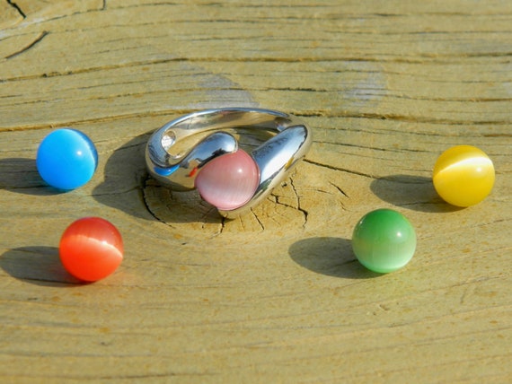 Interchangeable Marble Ring with 5-8mm changeable cateye stones