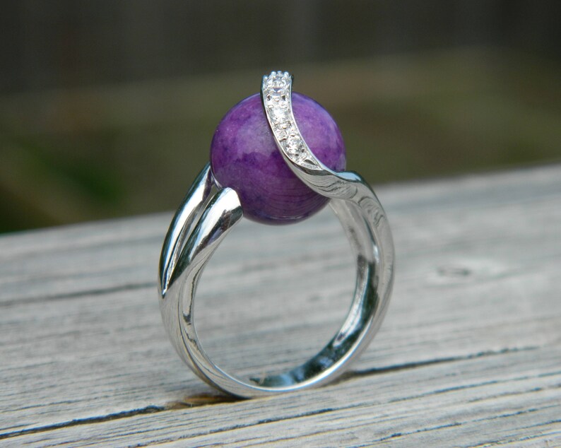 Interchangeable Ring With 10mm Purple Jade Stone Etsy