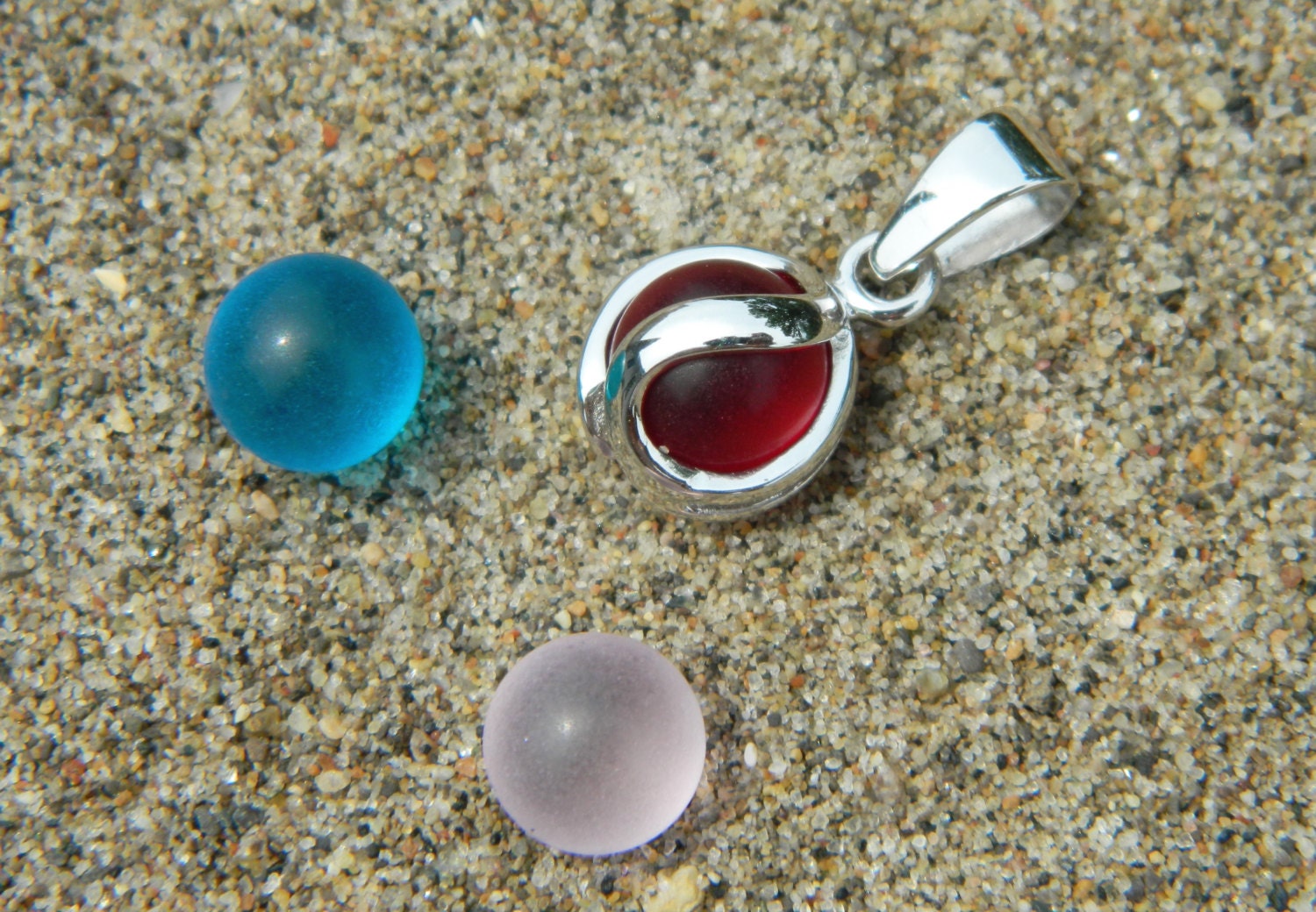 Interchangeable Stone Pendant with three 8mm sea glass stones. Etsy