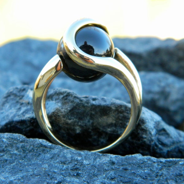 18k Gold Plated Interchangeable ring (over sterling silver) with a 12mm black onyx stone