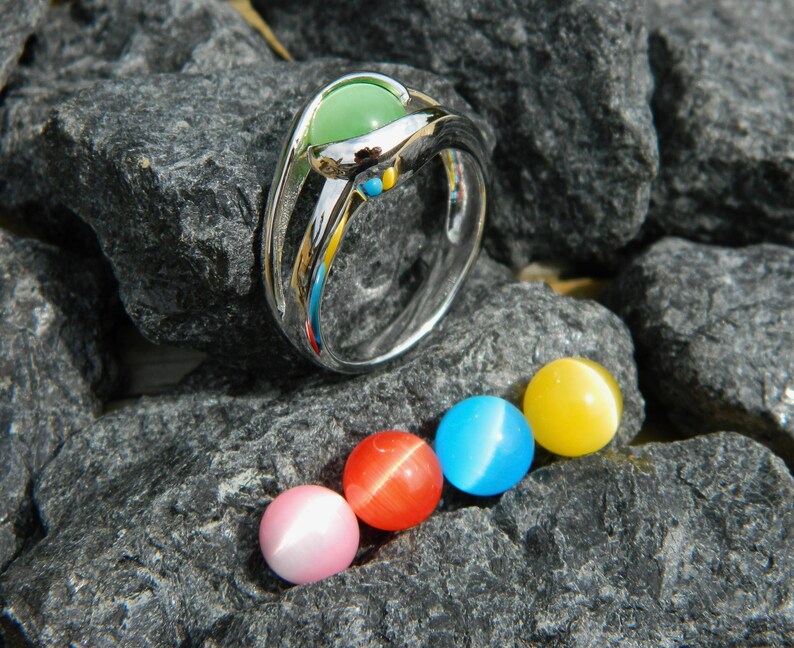 Interchangeable Marble Ring with 5-8mm changeable cateye stones