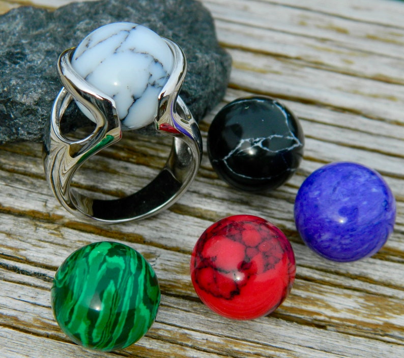 Changeable Rings 14mm Interchangeable Ring With 5 - 14mm Semi Precious Stones - Etsy