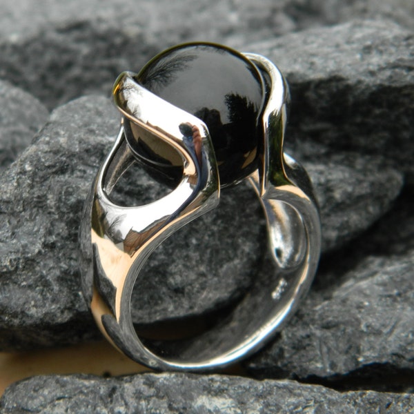 Bague interchangeable avec pierre Onyx Noir 14 mm