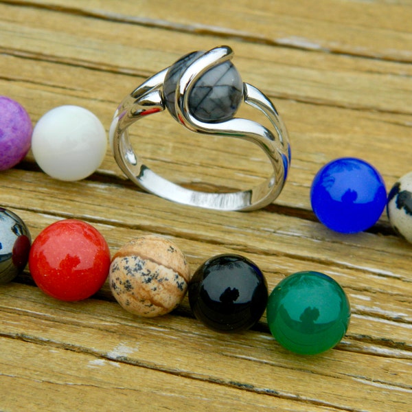 Interchangeable ring with 10 - 10mm semi precious stones