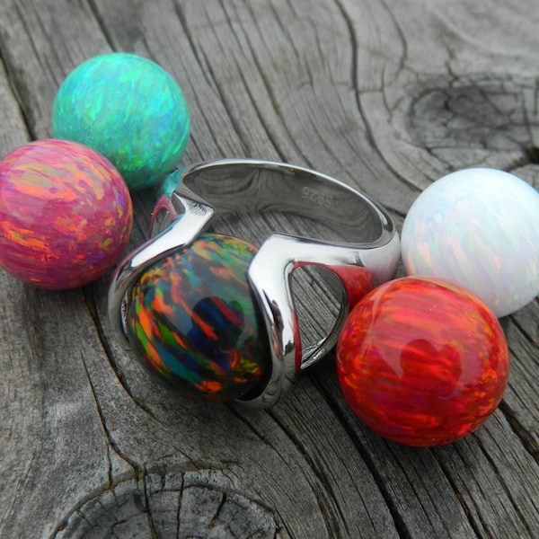 14mm Interchangeable ring (.925 sterling silver) with your choice of 14mm syn. opal
