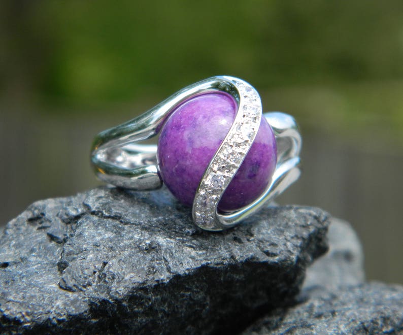 Interchangeable Ring With 10mm Purple Jade Stone Etsy