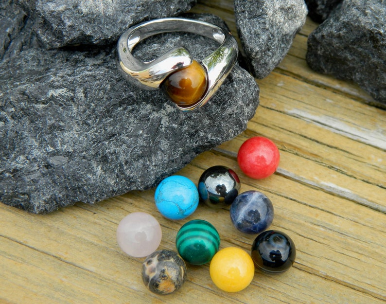 Interchangeable ring with 10-8mm semi precious stones