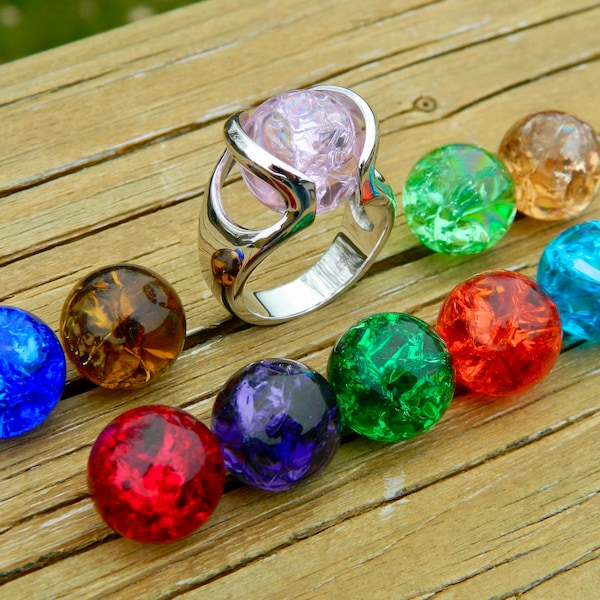 Interchangeable ring with 10 - 14mm cracked glass stones