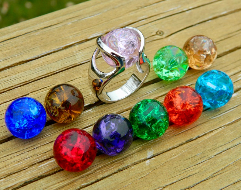 Interchangeable ring with 10-14mm cracked glass stones