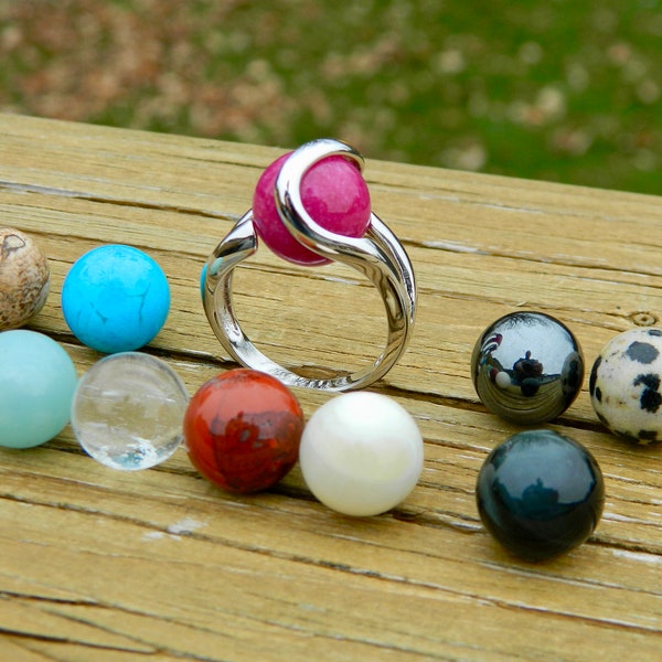 Interchangeable ring with 10 - 12mm semi precious stones