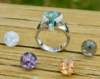 10mm Interchangeable Ring with 5 - 10mm clear cracked glass stones