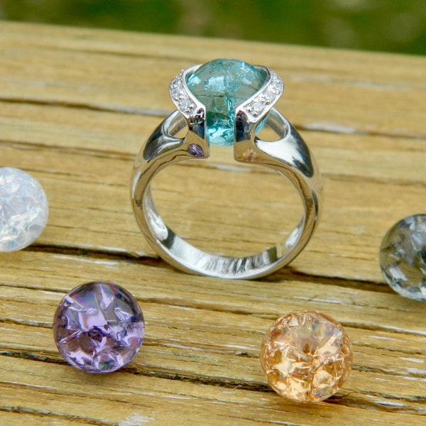 10mm Interchangeable Ring with 5 - 10mm clear cracked glass stones