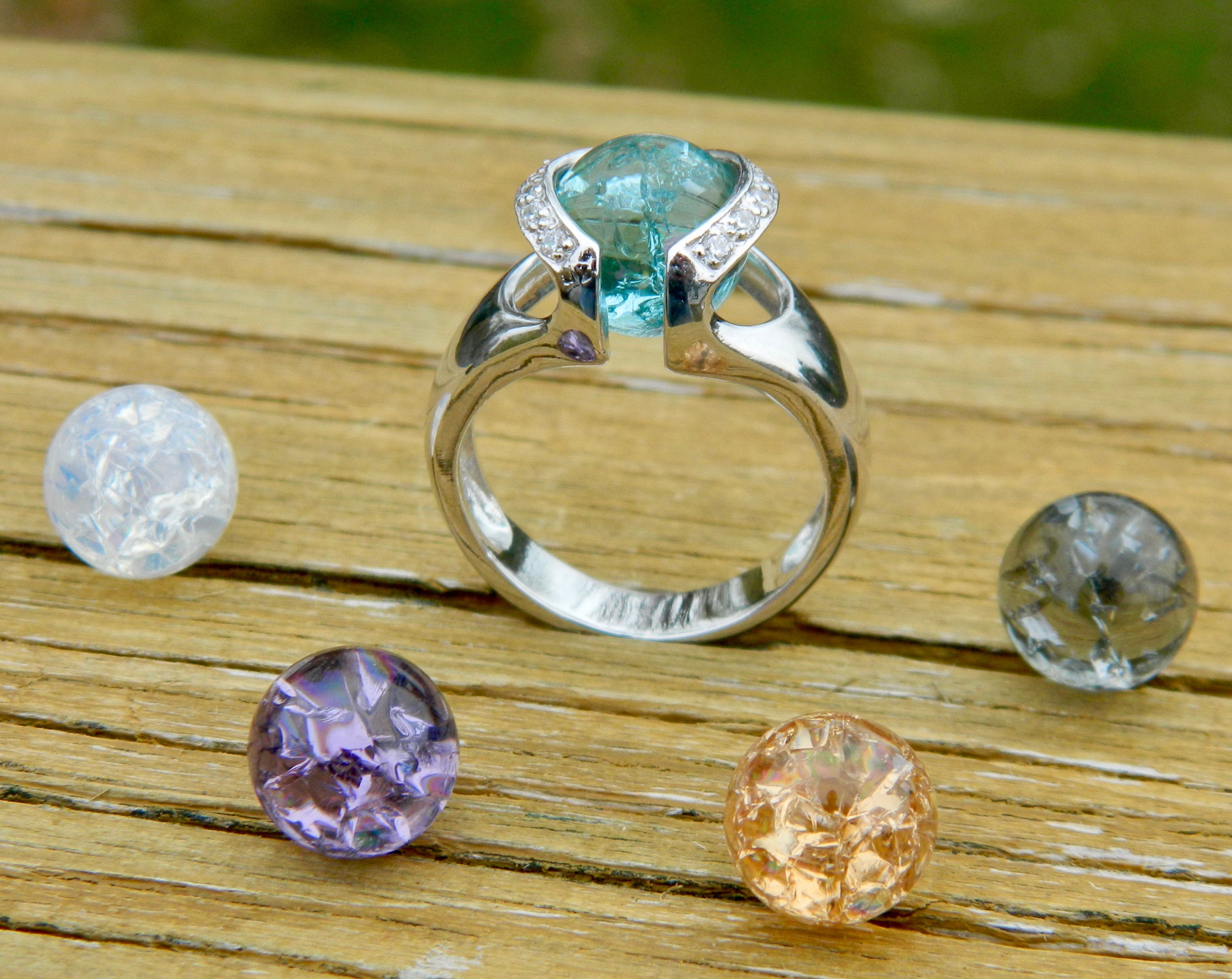 【NUMBERING】コイル スパイラル ストーン リング / 6 Prong 10mm Interchangeable Ring With 5 - 10mm Clear Cracked Glass