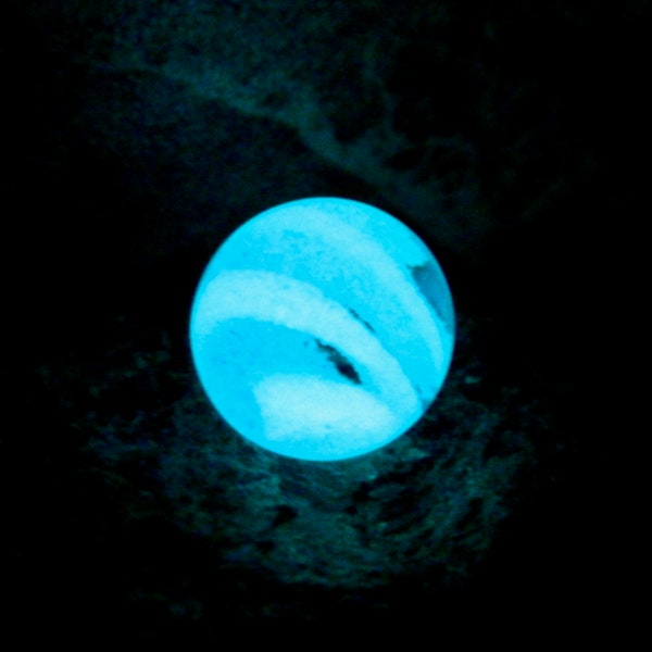 Glow in the Dark Handmade Glass marble stone for interchangeable ring or pendant (glows aqua blue)