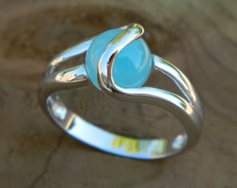 Interchangeable ring with 8mm aqua stone