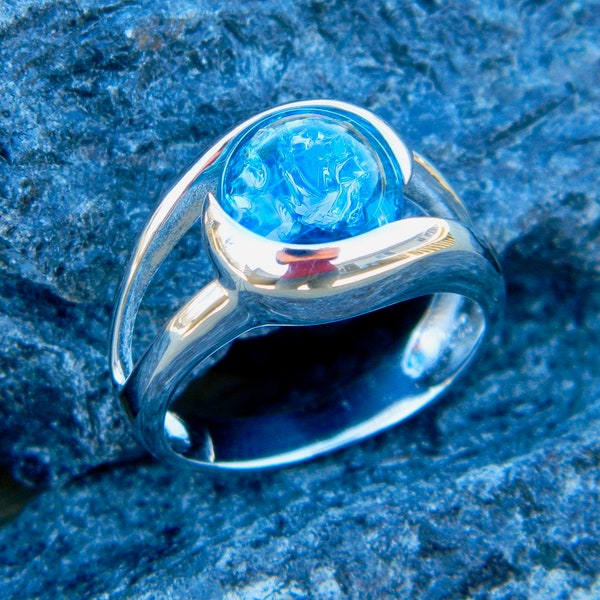 Interchangeable marble ring (.925 sterling silver) with your choice of 10mm cracked glass marble