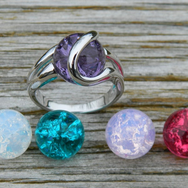 12mm Interchangeable Ring with 5 - 12mm clear cracked glass stones