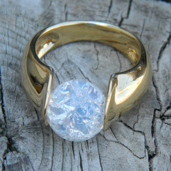 18k Gold Plated Interchangeable ring (over sterling silver) with a 10mm cracked/fried white stone