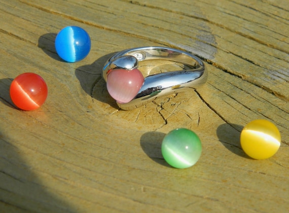 Interchangeable Marble Ring with 5-8mm changeable cateye stones