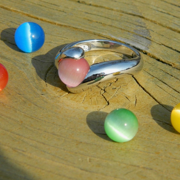 Interchangeable Marble Ring with 5 - 8mm changeable cateye stones