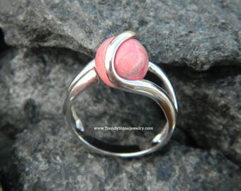 Interchangeable ring with 10mm pink howlite stone