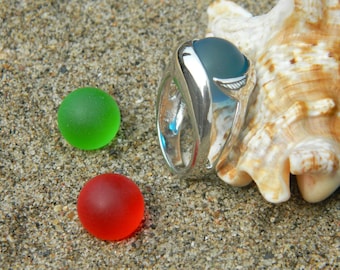 Interchangeable stone ring with 3 - 12mm sea glass stones