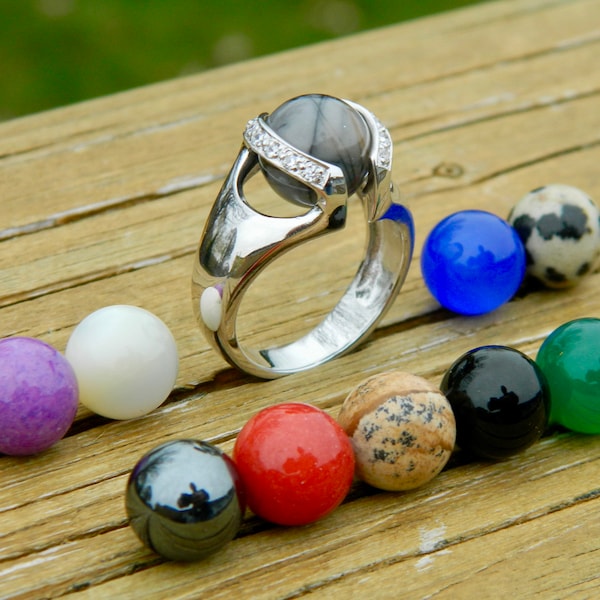 Interchangeable ring with 10 - 10mm semi precious stones