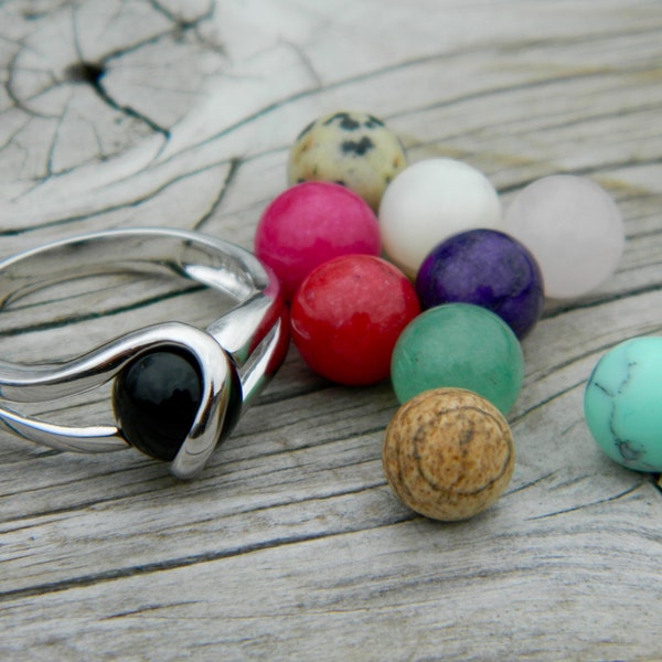 Interchangeable ring with 10 - 8mm semi precious stones