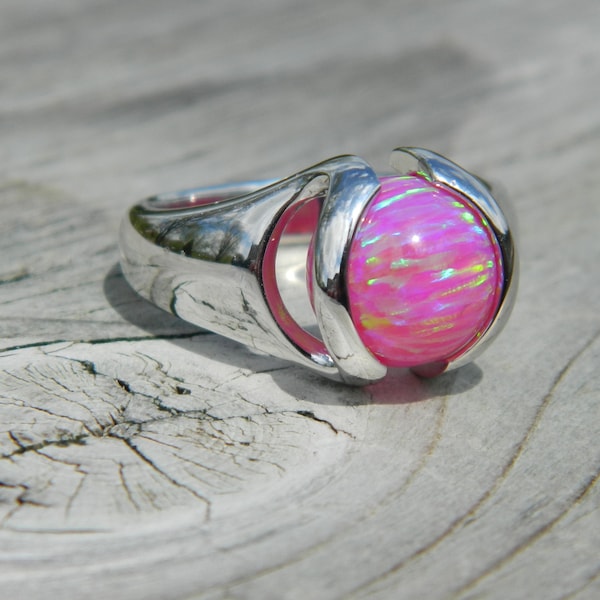 Interchangeable ring (.925 sterling silver) with 10mm syn. purple opal