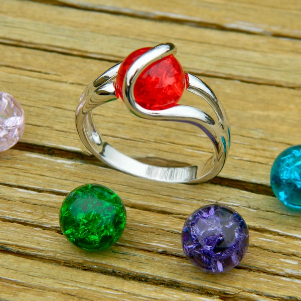 10mm Interchangeable Ring with 5 - 10mm clear cracked glass stones marbles