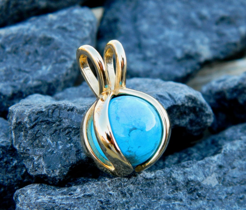 18k Gold Plated Interchangeable Pendant With 12mm Turquoise Etsy