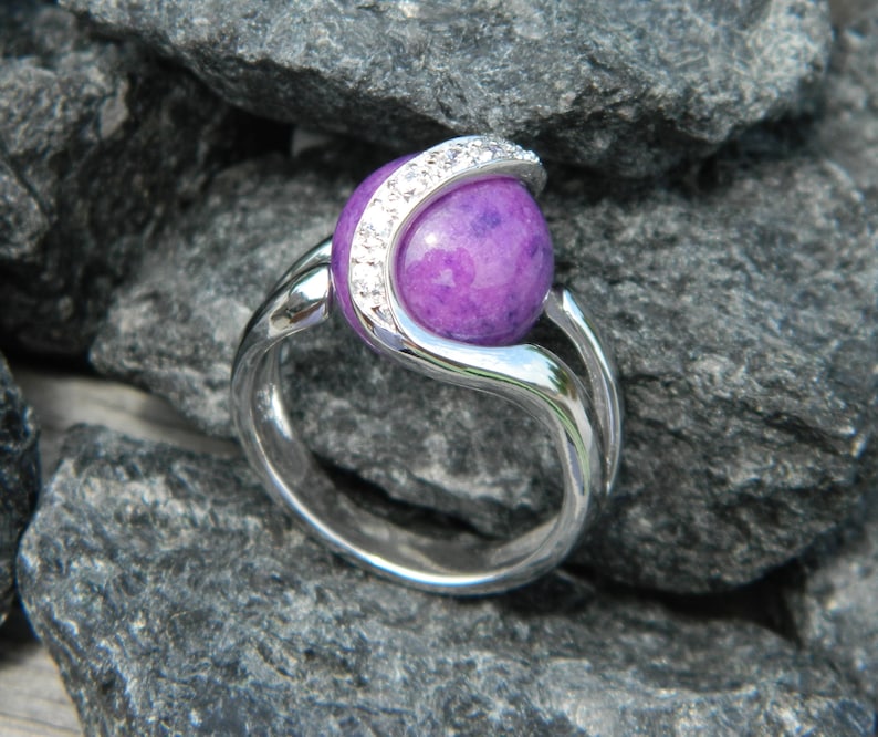 Interchangeable Ring With 10mm Purple Jade Stone Etsy