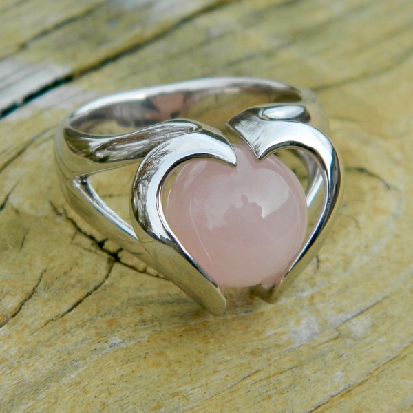 Interchangeable marble Heart ring with 10mm Rose Quartz stone